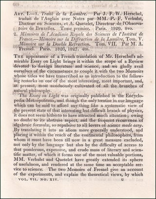 Item #123216 Herschel and Fresnel : theories of light. An uncommon original article from the...