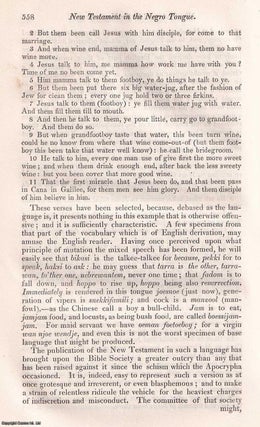 Item #128072 New Testament in the Negro Tongue. An uncommon original article from The Quarterly...