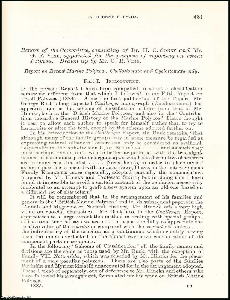 Item #150052 Recent Polyzoa. An uncommon original article from The British Association for The...