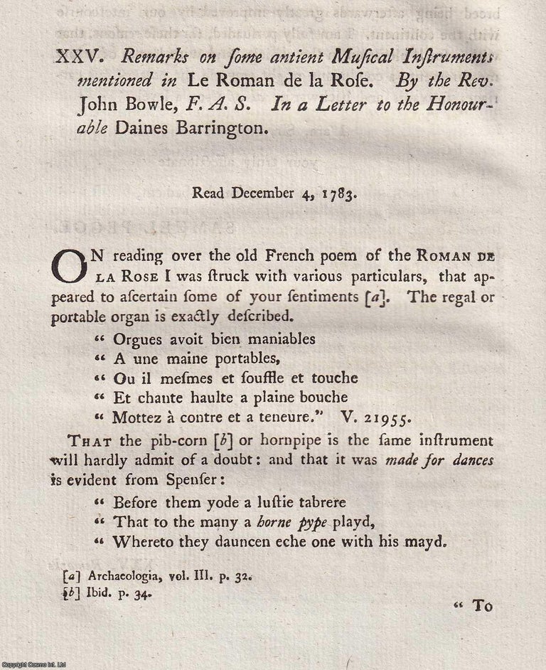Item #156850 Ancient Musical Instruments mentioned in Le Roman de la Rose. An article printed in...