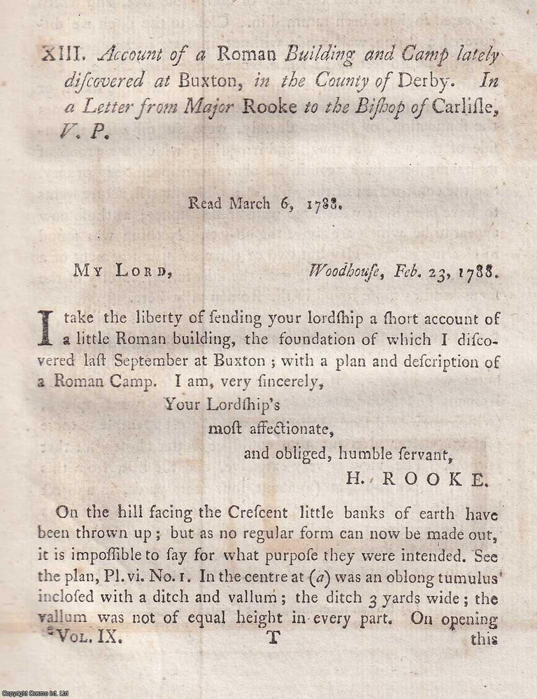 Item #156926 Account of a Roman Building and Camp lately discovered at Buxton, in the County of...