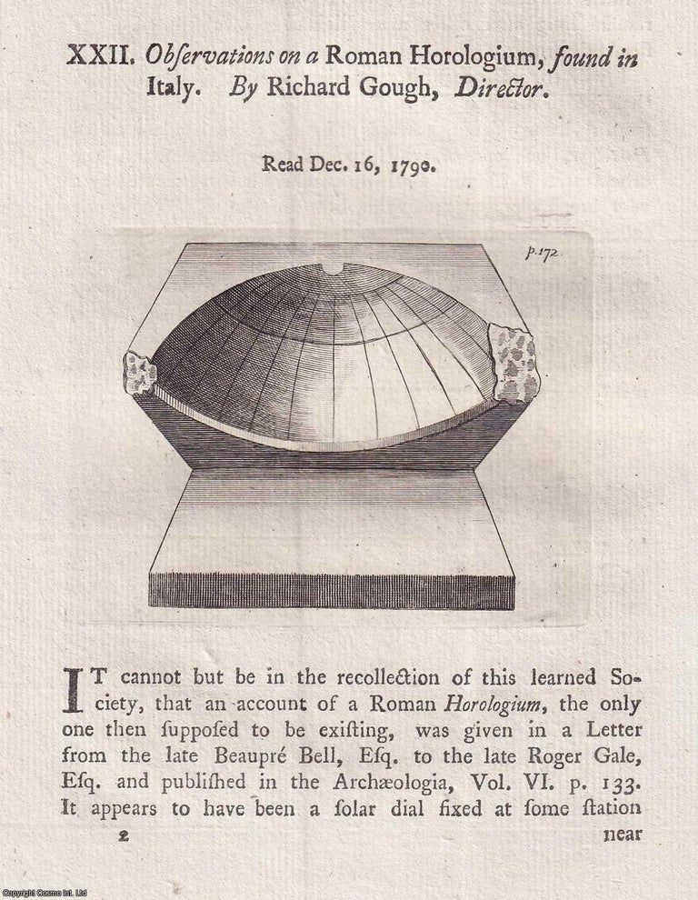 Item #156966 Observations on a Roman Horologium, found in Italy. An article printed in 1792,...