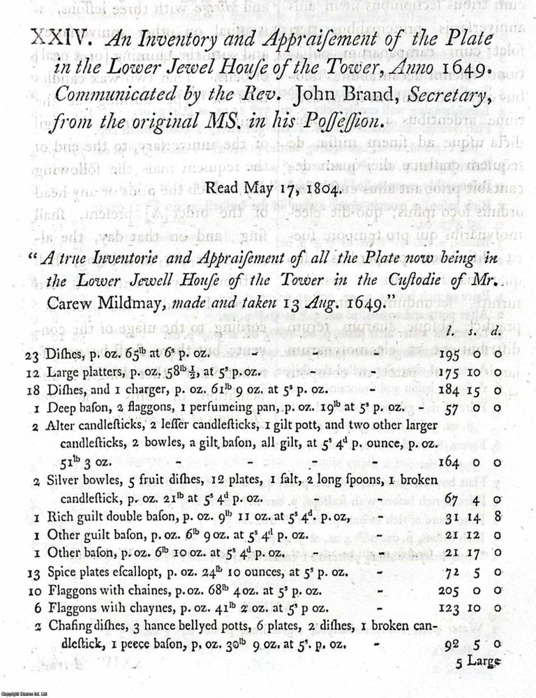 Item #158291 The Lower Jewel House of the Tower of London; An Inventory and Appraisement of the...