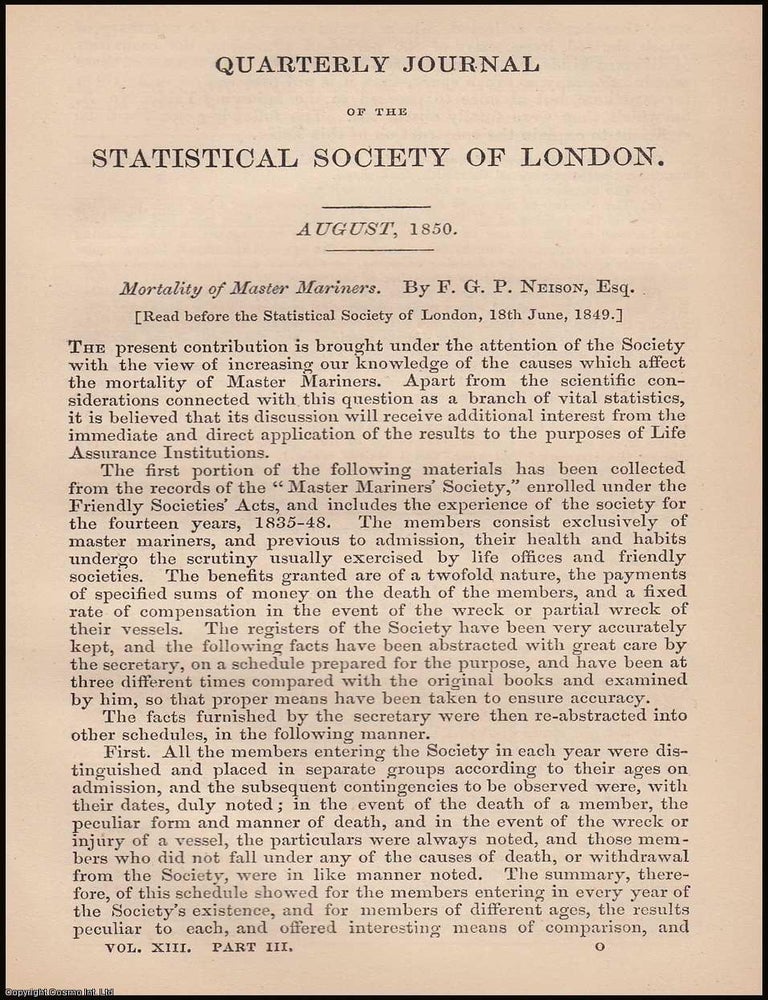 Item #163192 Mortality of Master Mariners. 17 pages. An article printed in 1850, written by...