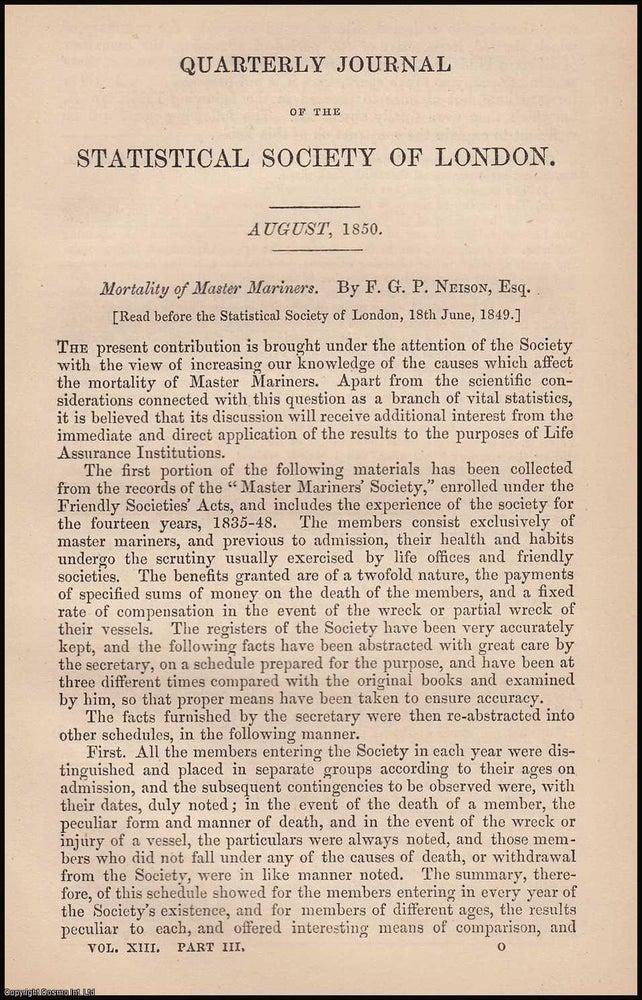 Item #163192 Mortality of Master Mariners. 17 pages. An article printed in 1850, written by...