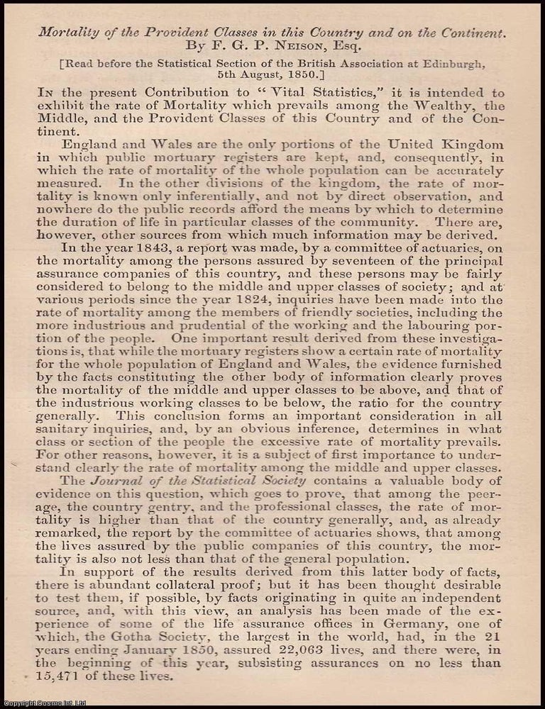 Item #163196 Mortality of the Provident Classes in this Country and on the Continent. 46 pages....