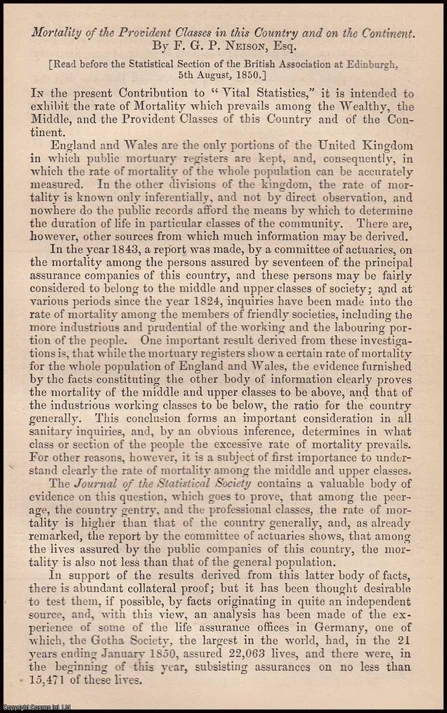 Item #163196 Mortality of the Provident Classes in this Country and on the Continent. 46 pages....