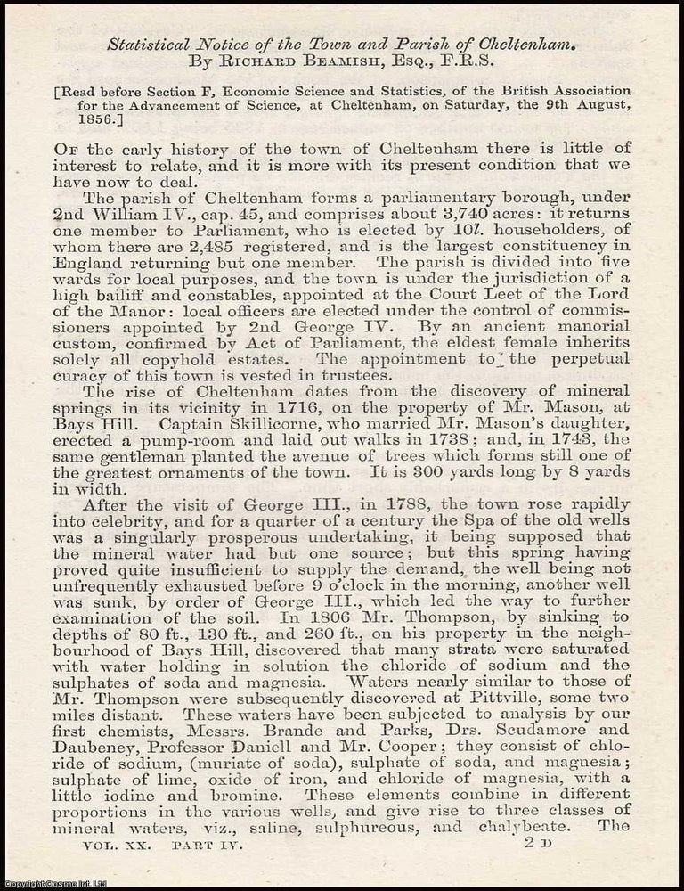 Item #163269 Statistical Notice of the Town and Parish of Cheltenham. A rare original article...