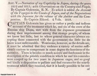 Item #170724 Golownin's Captivity in Japan. An uncommon original article from The Quarterly...