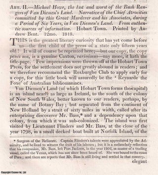 Item #170742 Michael Howe's Van Diemen's Land. The Bush Ranger. An uncommon original article from...