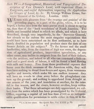Item #170836 Van Diemen's Land. An uncommon original article from The Quarterly Review, 1822....