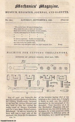 Item #185597 Machine for Cutting Trellis-Work; Remarks on Mr. Palmer's Suspension Railways; New...