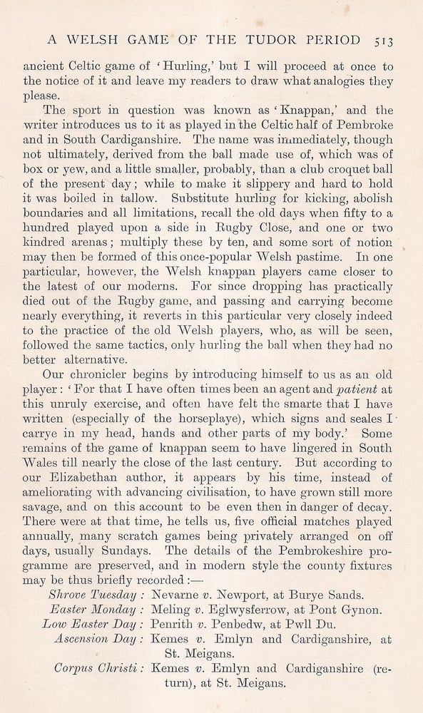 Item #194906 A Welsh game of The Tudor Period. (Knappan). A rare original article from the...