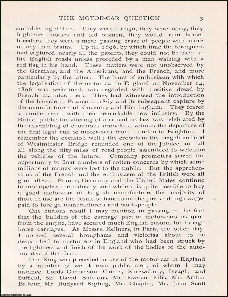 Item #195296 Master of Their Arts. The Motor Car Question. An uncommon original article from the...