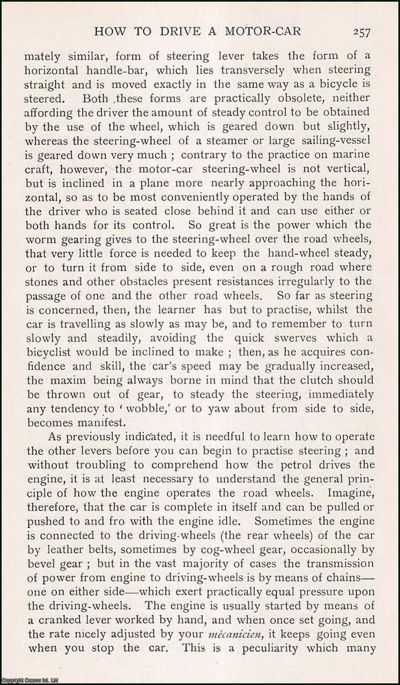 Item #195309 How to Drive a Motor Car. An uncommon original article from the Badminton Magazine,...