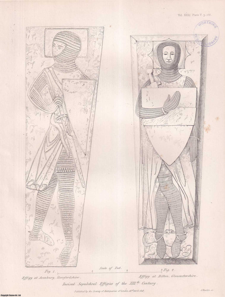 Item #197802 Observations on Incised Sepulchral Slabs, with Descriptions of two remarkable examples, representing Knights in the cross-legged attitude, which exist at Avenbury in Herefordshire, and Bitton, in Gloucestershire. An uncommon original article from the journal Archaeologia, 1846. Albert Way Esq.