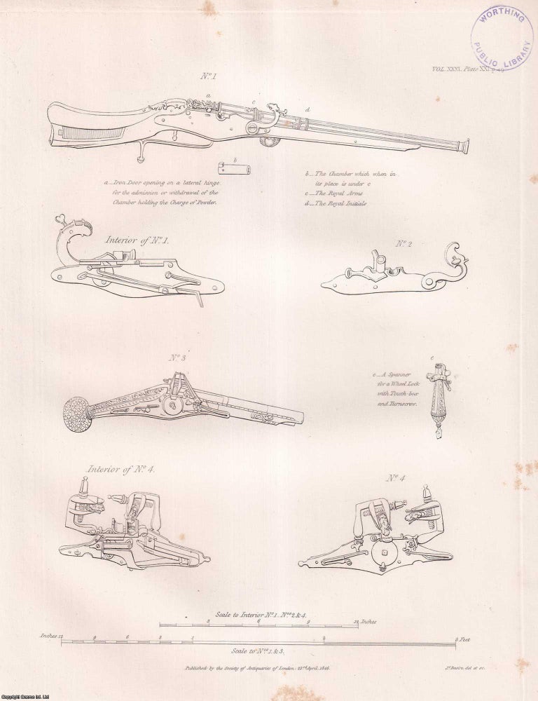 Item #197825 Ancient Gun-lock. An uncommon original article from the journal Archaeologia, 1846. Stated.