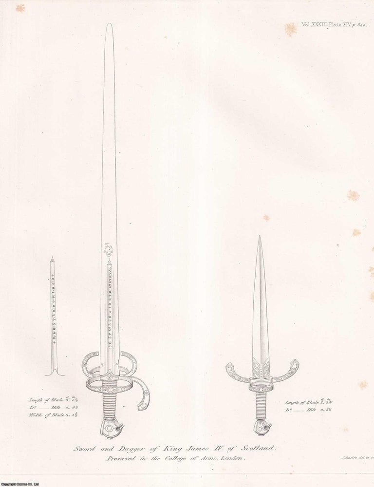 Item #197898 Sword, Dagger, and Ring of King James the Fourth of Scotland, preserved in the College of Arms, London. An article printed in 1849, written by Charles George Young : 6 pages + 2 plates. DAGGER SWORD, AND RING OF JAMES IV OF SCOTLAND.
