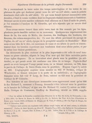 Sepultures Chretiennes de la periode Anglo-Normande, trouvees a Bouteilles, pres Dieppe, en 1855. An article printed in 1855, written by M. l'Abbe Cochet : 9 pages + 1 colour plate.