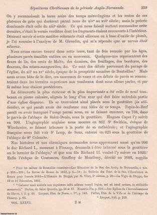 Sepultures Chretiennes de la periode Anglo-Normande, trouvees a Bouteilles, pres Dieppe, en 1855. An article printed in 1855, written by M. l'Abbe Cochet : 9 pages + 1 colour plate.