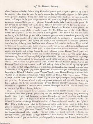 On an Inventory of the Household Goods of Sir Thomas Ramsey, Lord Mayor of London 1577. An article printed in 1866, written by F.W. Fairholt : 32 pages.