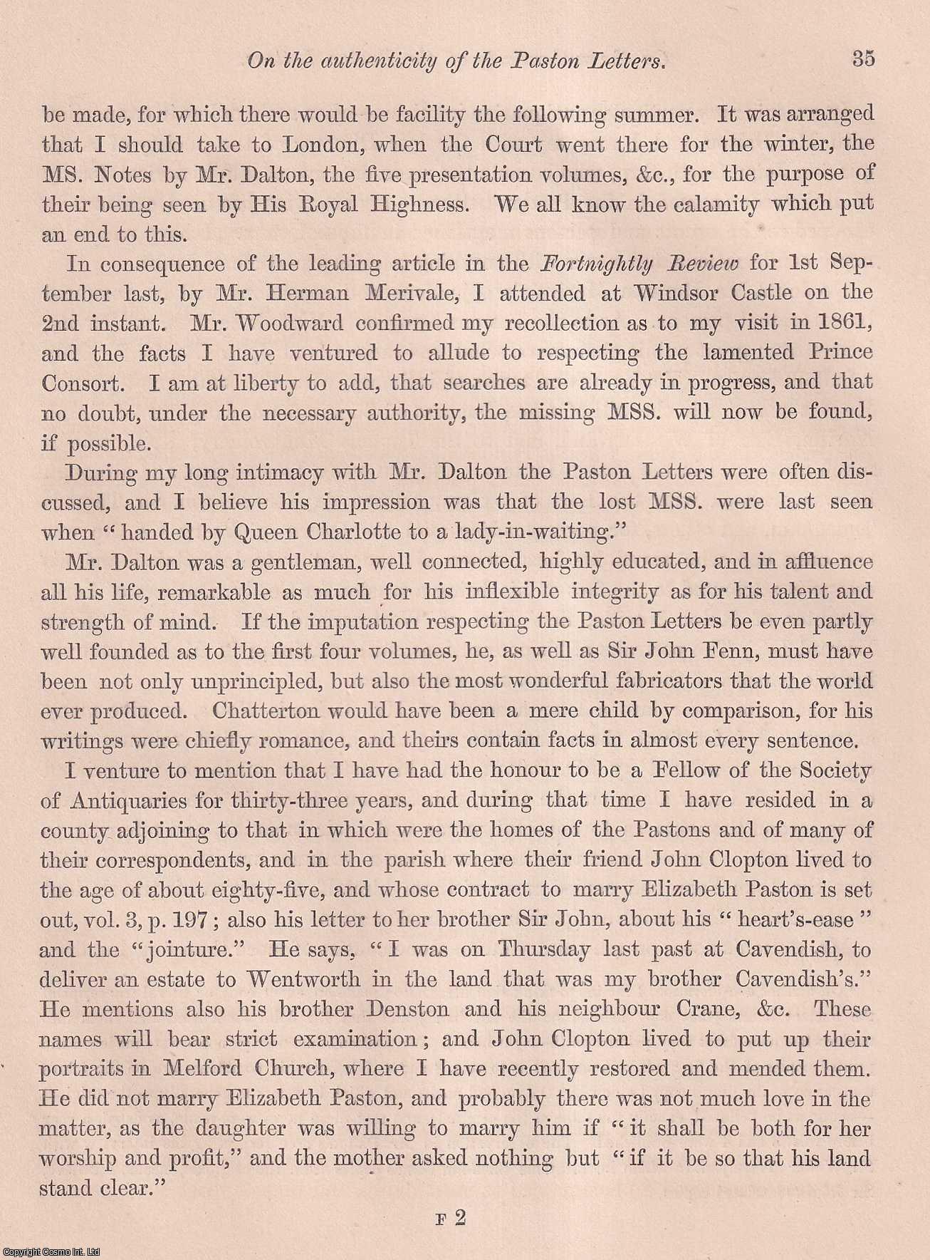 Remarks on the Authenticity of the Paston Letters. An article printed ...