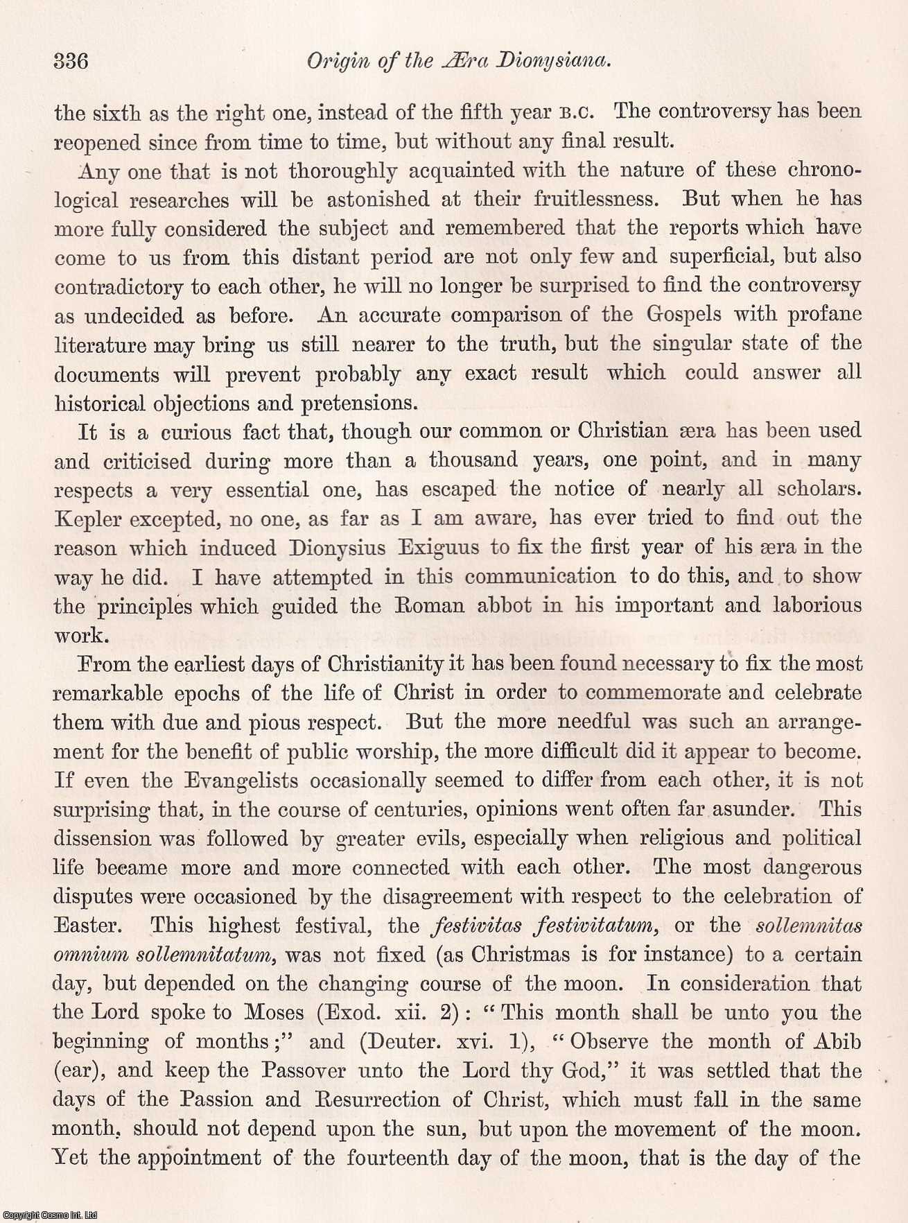 On the Origin of the Aera Dionysiana, or Aera Vulgaris, or Aera ...