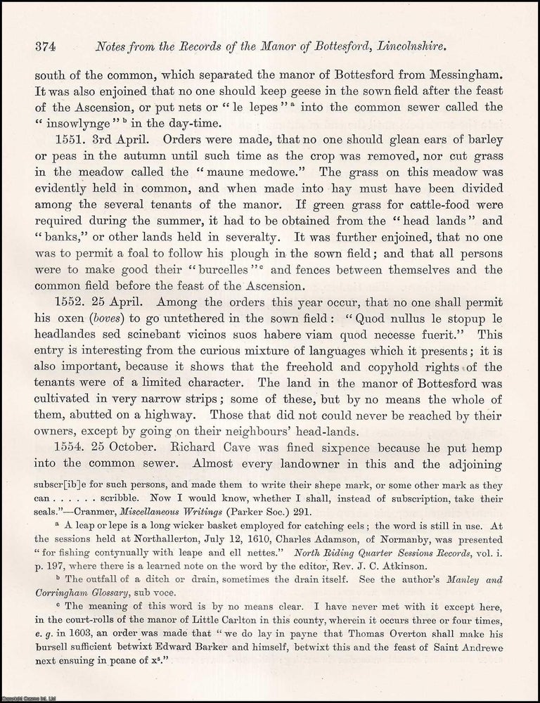 Item #198363 Notes from the Records of the Manor of Bottesford, Lincolnshire. An article printed...