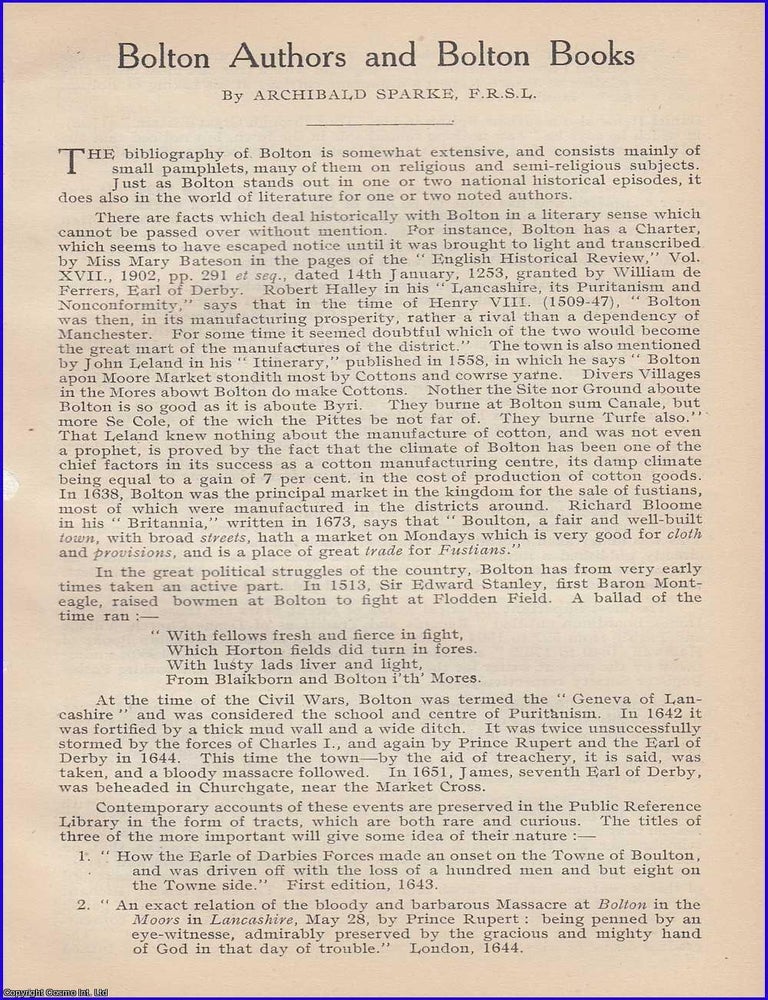 Item #199047 Bolton Authors and Bolton Books. 6 pages, 1 plate. An article printed in 1915,...