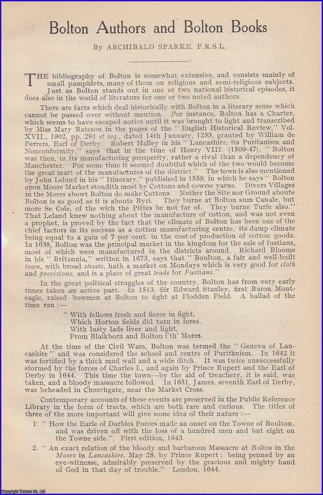 Item #199047 Bolton Authors and Bolton Books. 6 pages, 1 plate. An article printed in 1915,...