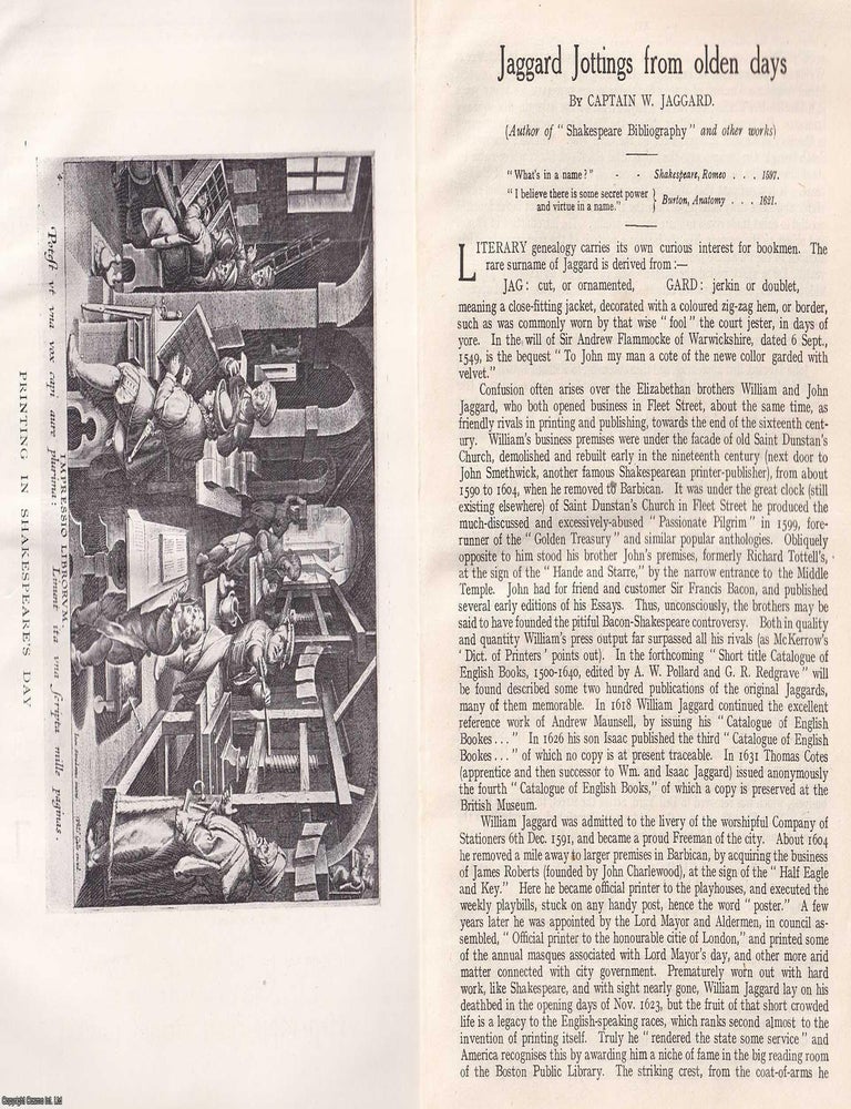 Item #199064 Jaggard Jottings from Olden Days. An original article from Book Auction Records,...