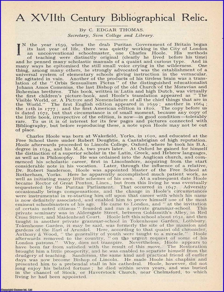 Item #199077 A Seventeenth Century Bibliographical Relic. 3 pages, 1 plate. An article printed in...