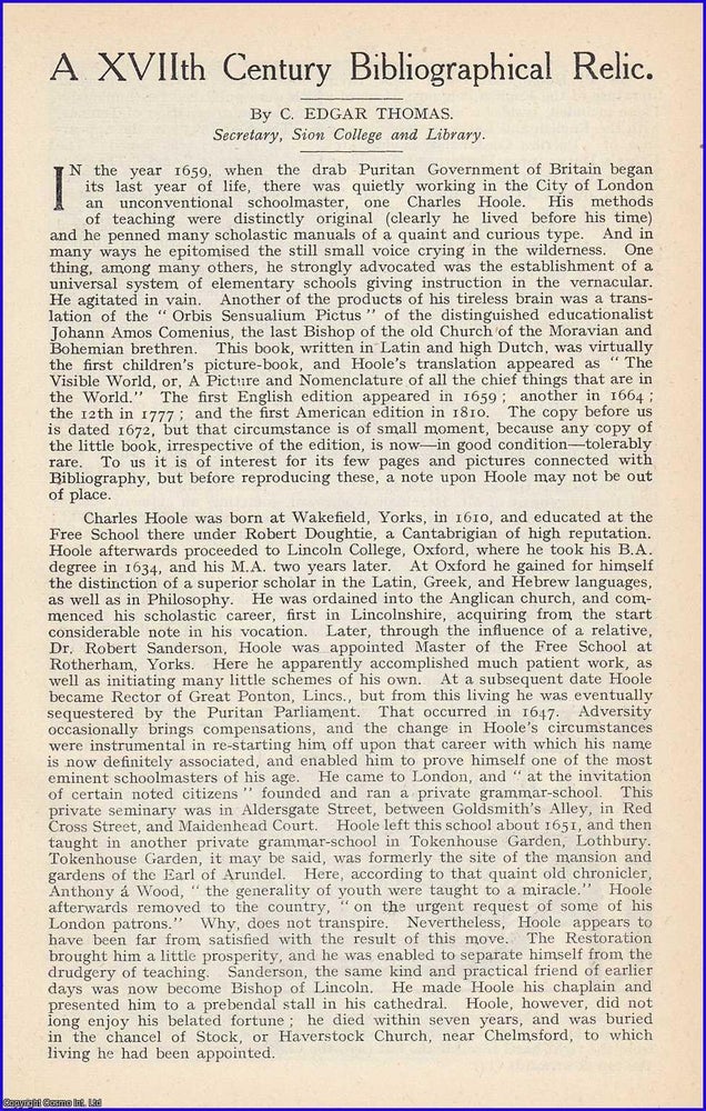 Item #199077 A Seventeenth Century Bibliographical Relic. 3 pages, 1 plate. An article printed in...