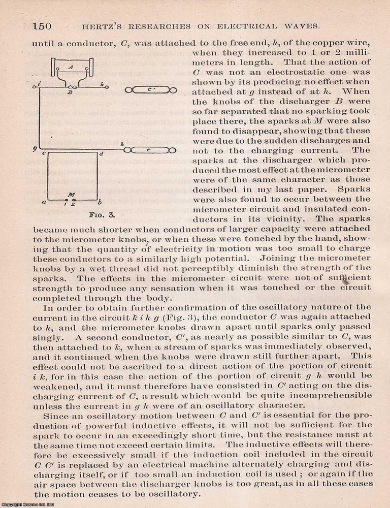 Item #201455 Hertz's Researches on Electrical Oscillations. Written by G. W. De Tunzelmann. An...