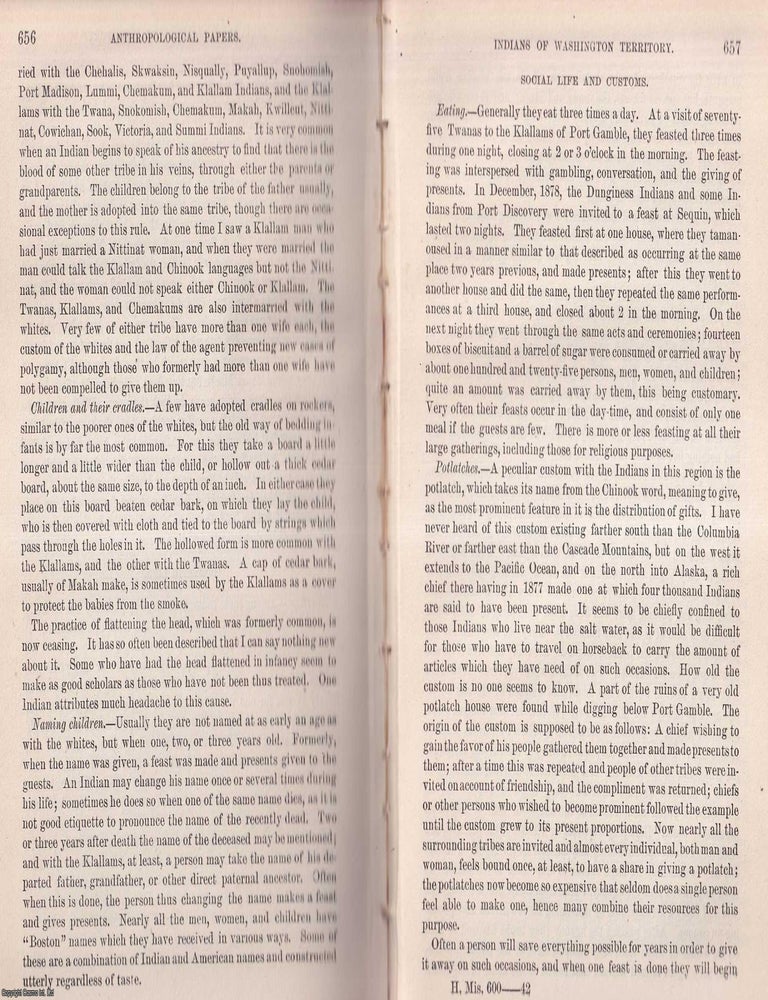 Item #205283 The Twana, Chemakum, and Klallam Indians, of Washington Territory. Written by Myron...