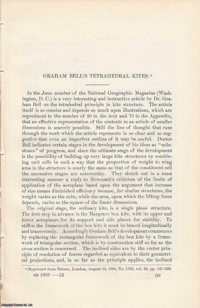 Item #207338 Graham Bell's Tetrahedral Kites. An original article from the Report of the Smithsonian Institution, 1903. Smithsonian Institution.