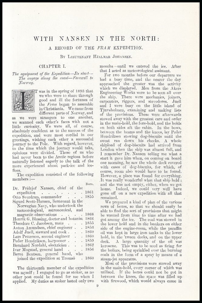 Item #215333 With Nansen in The North: A Record of The Fram Expedition. Complete in Six Parts. An original article from the Windsor Magazine, 1898. Lieutenant Hjalmar Johansen.