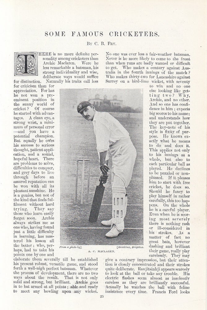 Item #215334 A.C. Maclaren ; C.B. Fry ; J. Briggs ; P.F. Warner & more : Some Famous Cricketers. An original article from the Windsor Magazine, 1898. C B. Fry.