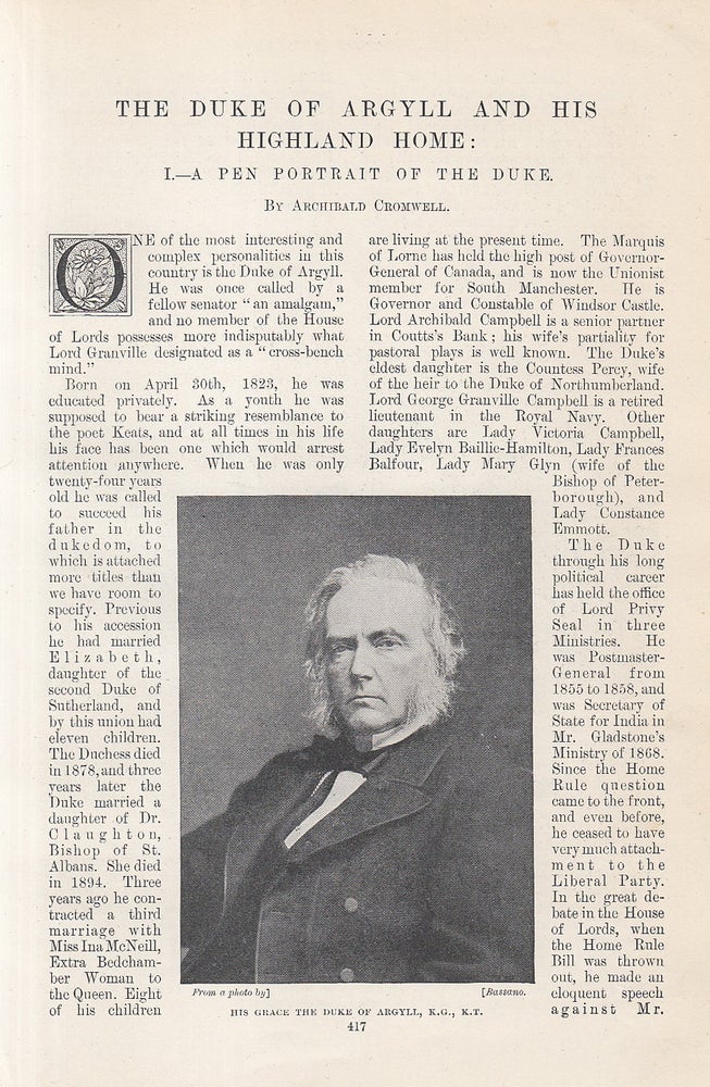 Item #215357 The Duke of Argyll and His Highland Home: A Pen Portrait of The Duke. An original article from the Windsor Magazine, 1898. Archibald Cromwell.