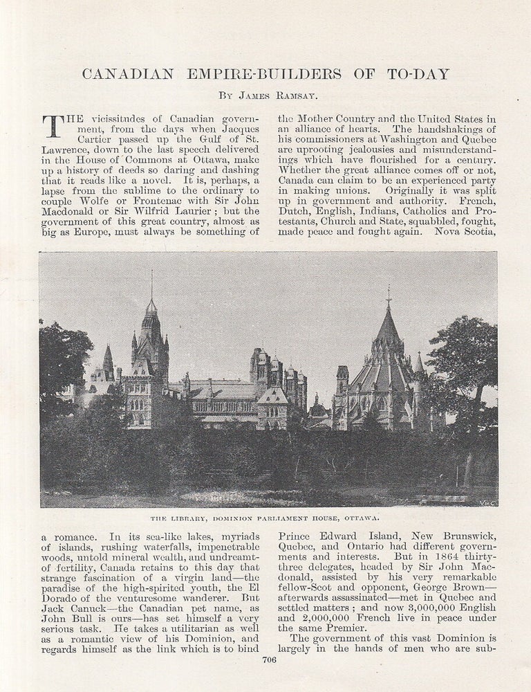 Item #215368 Canadian Empire-Builders of Today. 7 pages, illustrated. An article printed in 1898,...
