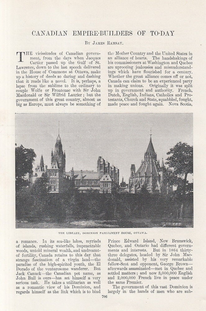 Item #215368 Canadian Empire-Builders of Today. 7 pages, illustrated. An article printed in 1898,...