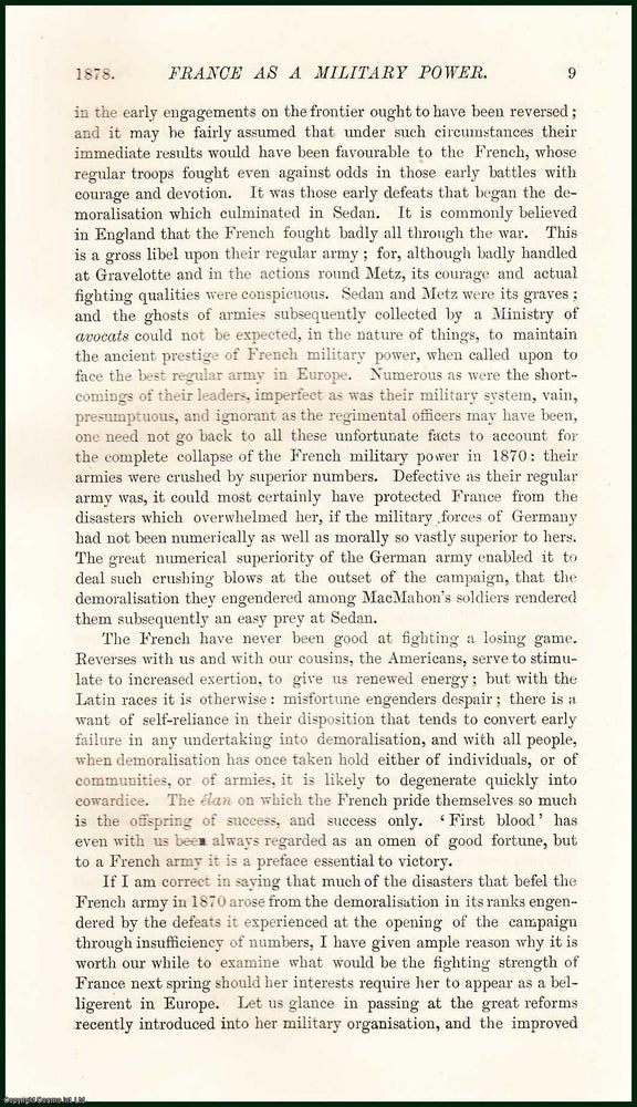 Item #216538 France as a Military Power in 1870 and in 1878. An uncommon original article from the Nineteenth Century Magazine, 1878. Garnet Wolseley.
