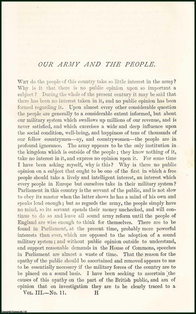 Item #216542 Our Army and The People (Part I). An uncommon original article from the Nineteenth Century Magazine, 1878. John Holms.