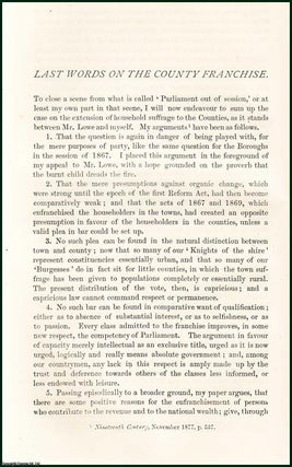 Item #216548 Last Words on The County Franchise : Extension of Household Suffrage to the...