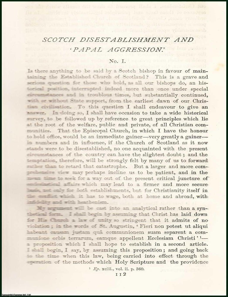 Item #216562 Scotch Disestablishment (part 1) & Papal Aggression. An uncommon original article...