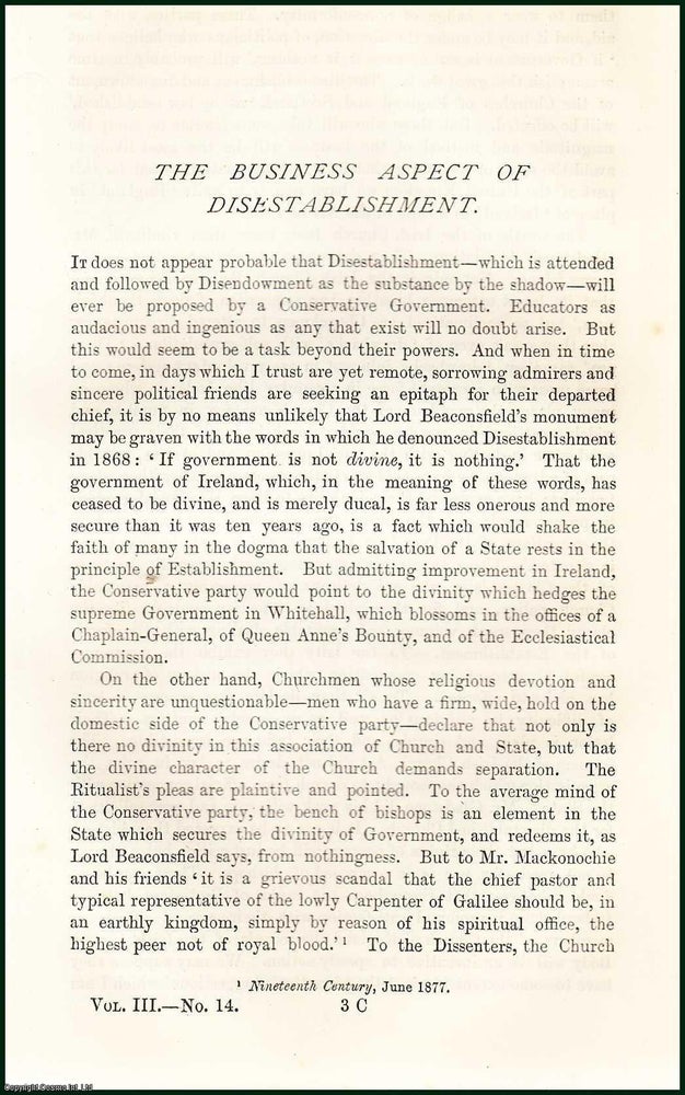 Item #216576 The Business Aspect of Disestablishment. An uncommon original article from the...