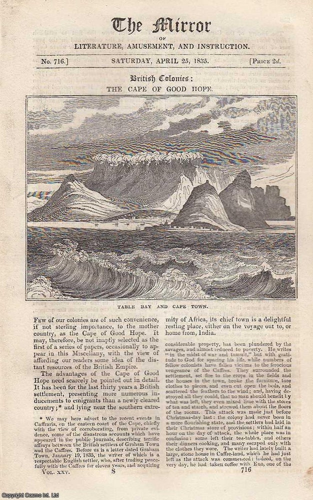 Item #226465 The Cape of Good Hope (Table Bay and Cape Town). A complete rare weekly issue of the Mirror of Literature, Amusement, and Instruction, 1835. THE MIRROR.