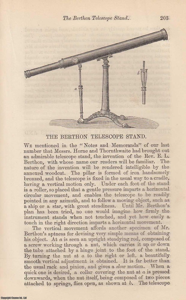 Item #227523 The Berthon Telescope Stand. An original uncommon article from the Intellectual Observer, 1864. Intellectual Observer.