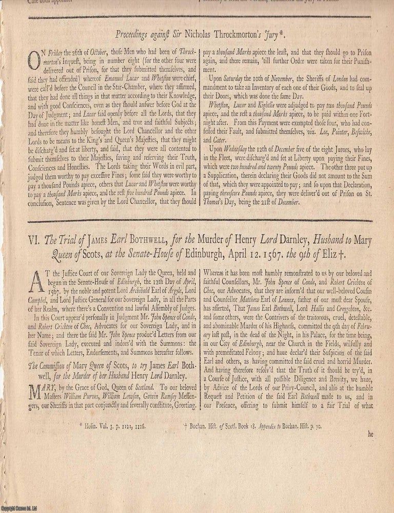 Item #231851 The Trial of James, Earl Bothwell, for the Murder of Lord Darnley (1567). Printed in...
