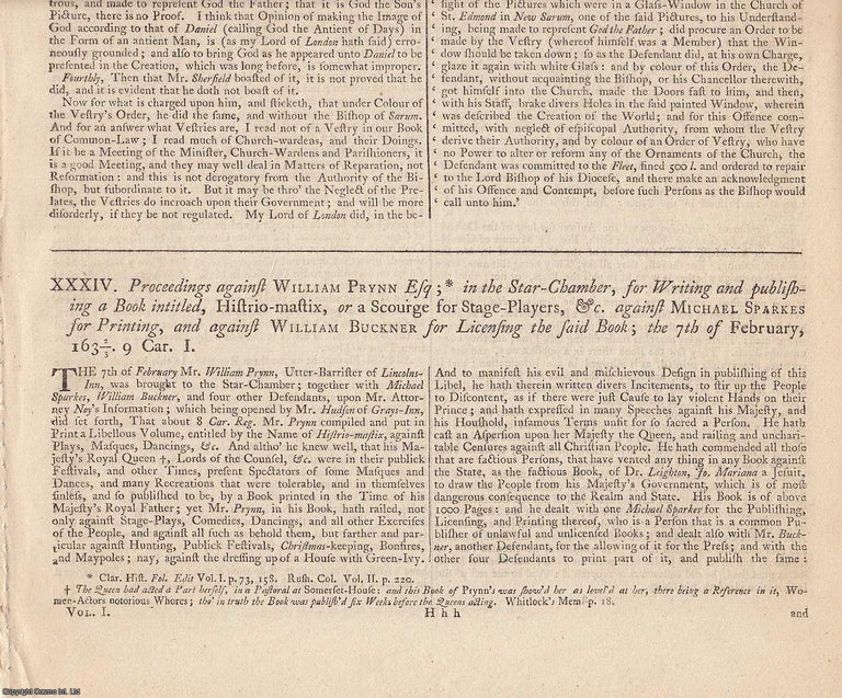 Item #231856 Histriomastix : The 1633 Star Chamber Case against William Prynne, Michael Sparkes...